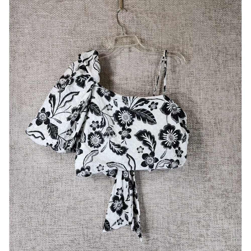 Anthropologie Maeve One-Shoulder Eyelet Cropped Blouse Top Floral Womens 14 NEW